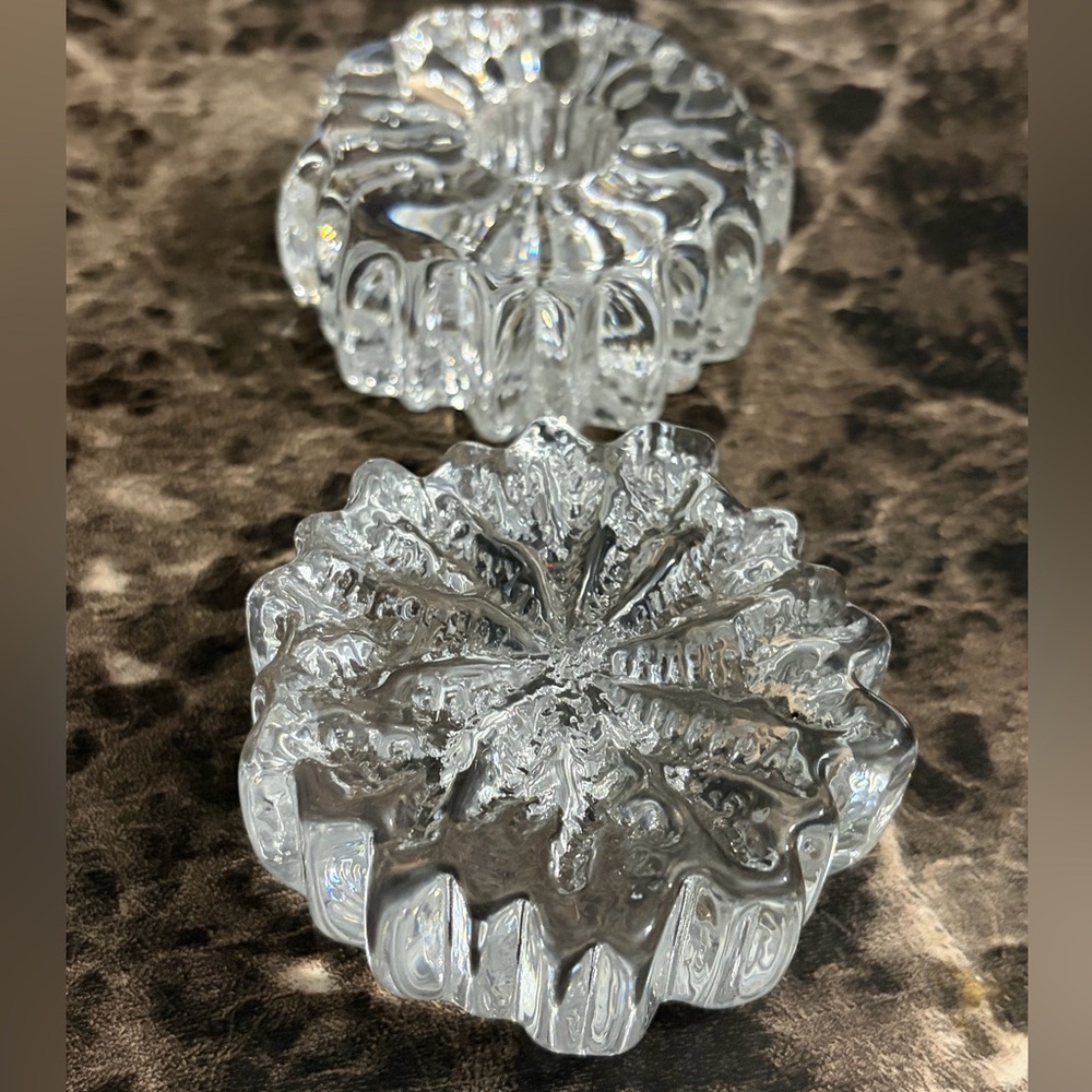 Set 2 Clear Glass Long Taper Candle Holders Floral Starburst Tea Light Decor - Picture 3 of 16